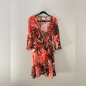 Tropical Print Wrap Dress